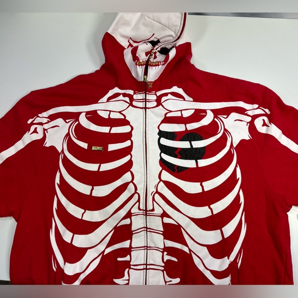 VTG LRG Dead Serious Skeleton Skull Hoodie Lifted Research Group RED YE RARE 4XL - Picture 4 of 16